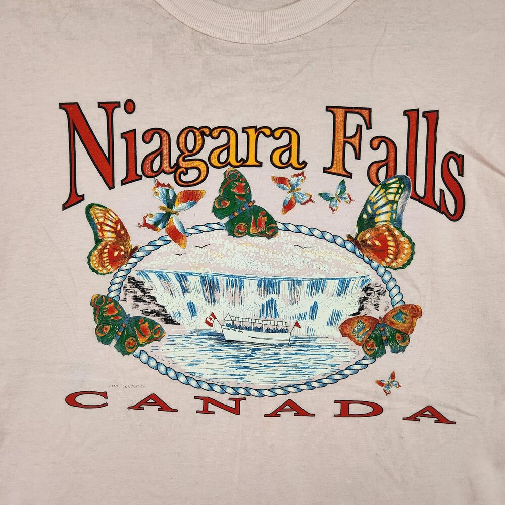 Vintage Niagara Falls Canada Shirt Mens Medium Pink Graphic Single Stitch 90s